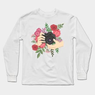 Floral Camera, photographer's hands Long Sleeve T-Shirt